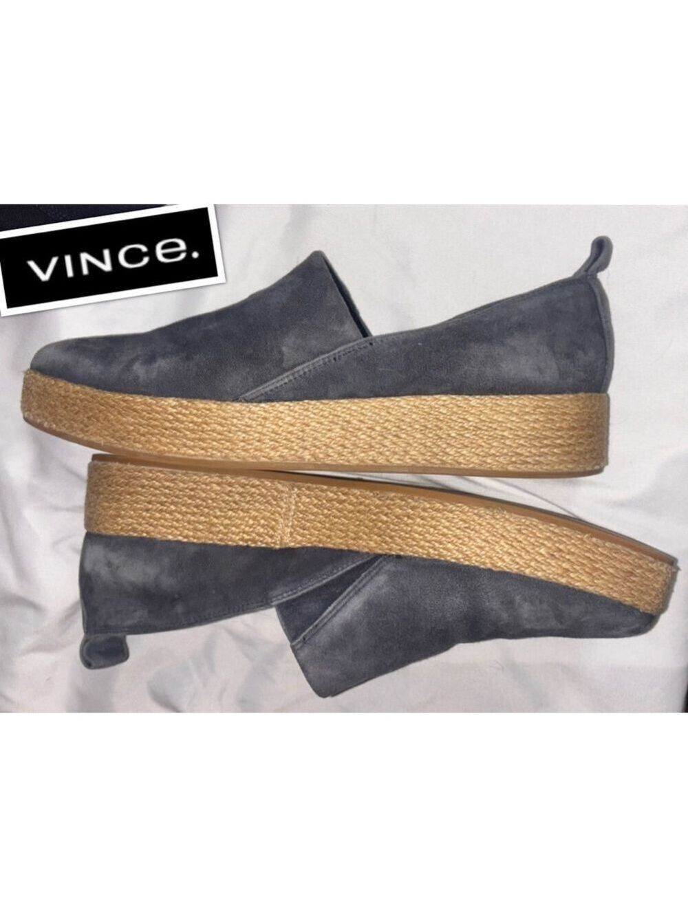 Vince. Suede Platform Sneaker Boho Nautical Slip on Size 8 Navy Espadrilles